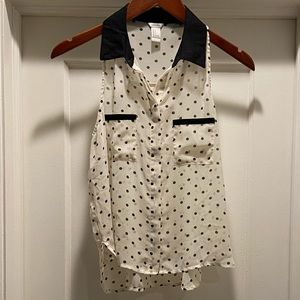 Forever 21 Cream & Black Polka Dot Top